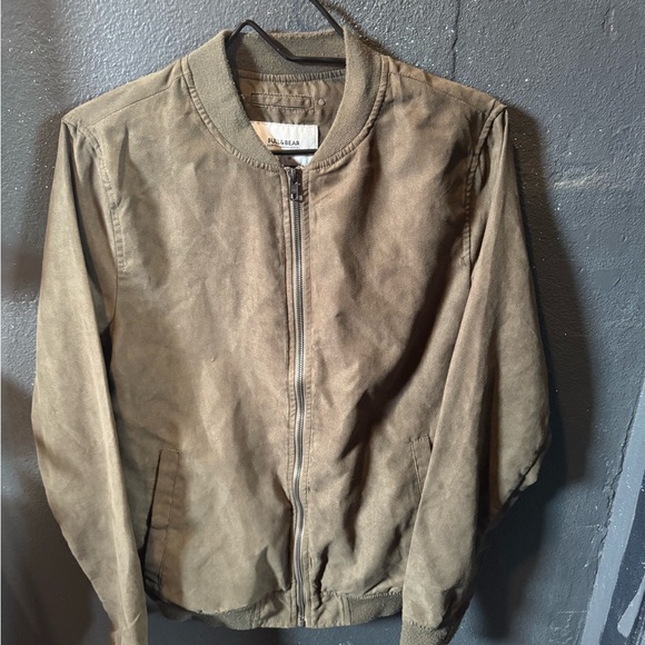 Pull&Bear Green Bomber Jacket with Stand-Up Collar - Picture 1 of 4